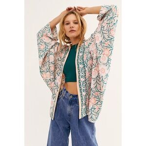 FREE PEOPLE Kona Print Kimono Floral Dolman Sleeves Bohemian Festival One Size